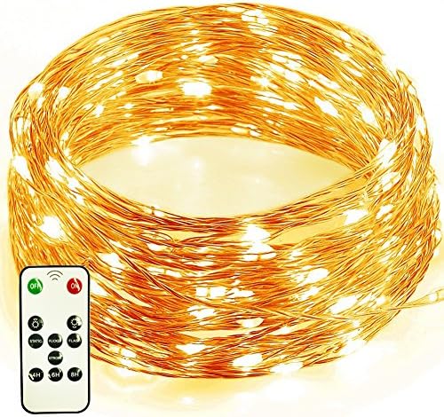 Dimmable Led String Lights with Remote Timer,Flasso Plug in 100 Leds Copper Wire Starry Lights for Wedding,Christmas,Halloween,Party,Bedrooms Decorations(Warm White,33ft)
