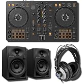Pioneer DDJ-FLX4 DJ Controller Bundle with DM-40D Desktop Monitors and StreamEye Cans50 Headphones &mdash; DJ and Studio Mode, RCA Direct Connect, rekordbox and Serato, USB Bus Powered