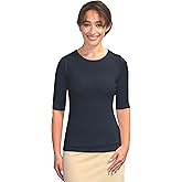 Kosher Casual Women's Modest Boat Neck Fitted Layering Top with Elbow Length Sleeves