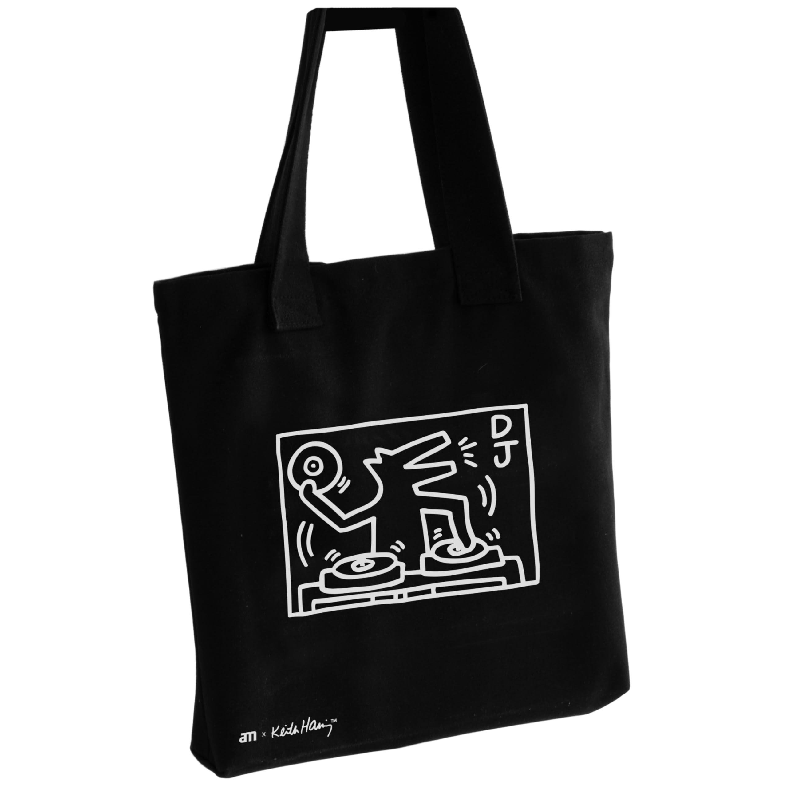 am Keith Haring Vinyl Record Tote Bag | Heavy Duty Canvas Bag for Vinyl, Books, Shopping and More, Ideal for Everyday Use, Black, Large