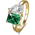 Yaresul 2.75ct Toi Et Moi Ring 925 Sterling Silver Women Emerald Engagement Ring White/14K Gold Plated 6x8mm Emerald & Pear Cut Double Stone AAAAA Cubic Zirconia Wedding Ring Width Band 2mm Size 5-9