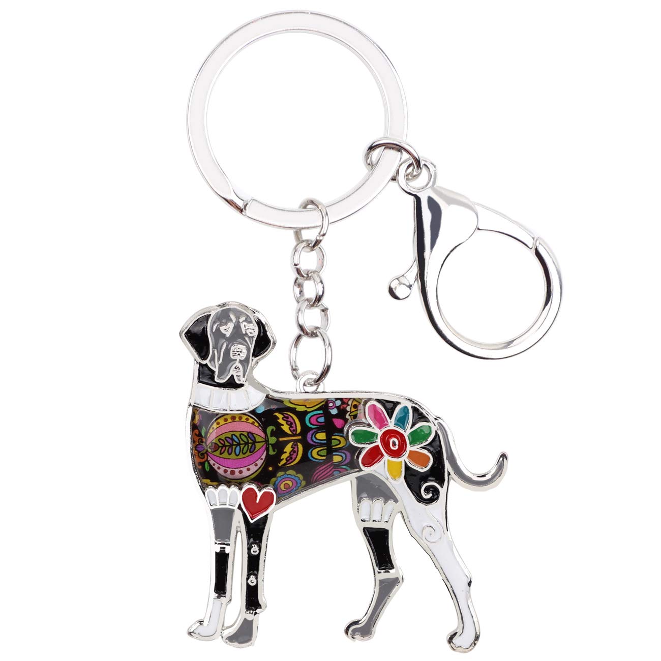 BONSNY Enamel Alloy Great Dane Dog Keyring Pet Keychain Jewelry For Women Girl Wallet Car Key Charm Gift (Black)