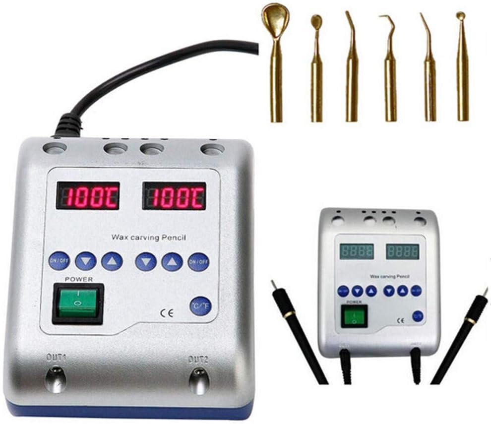Electric Waxer Carving Knife Machine with Double Pen and 6 Wax Tip Pot for D-ental Lab