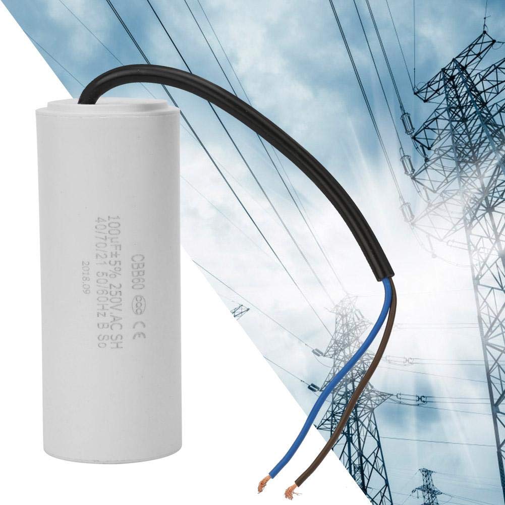 CBB60 Capacitor, AC Capacitor 250V AC Capacitor 100uF Capacitor 50/60Hz Motor Run Capacitor with Wire Lead for Motor Air Compressor
