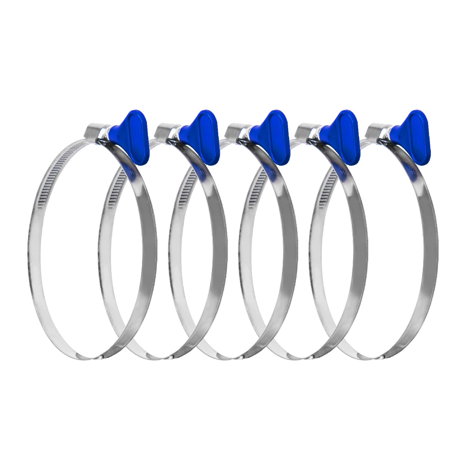 POWERTEC 70120 4 Inch Key Hose Clamp, Thumb Screw Key Adjustable Stainless Steel Hose Clamps for Dust Collection and Dryer Vent Hose, 5 Pack — image 1