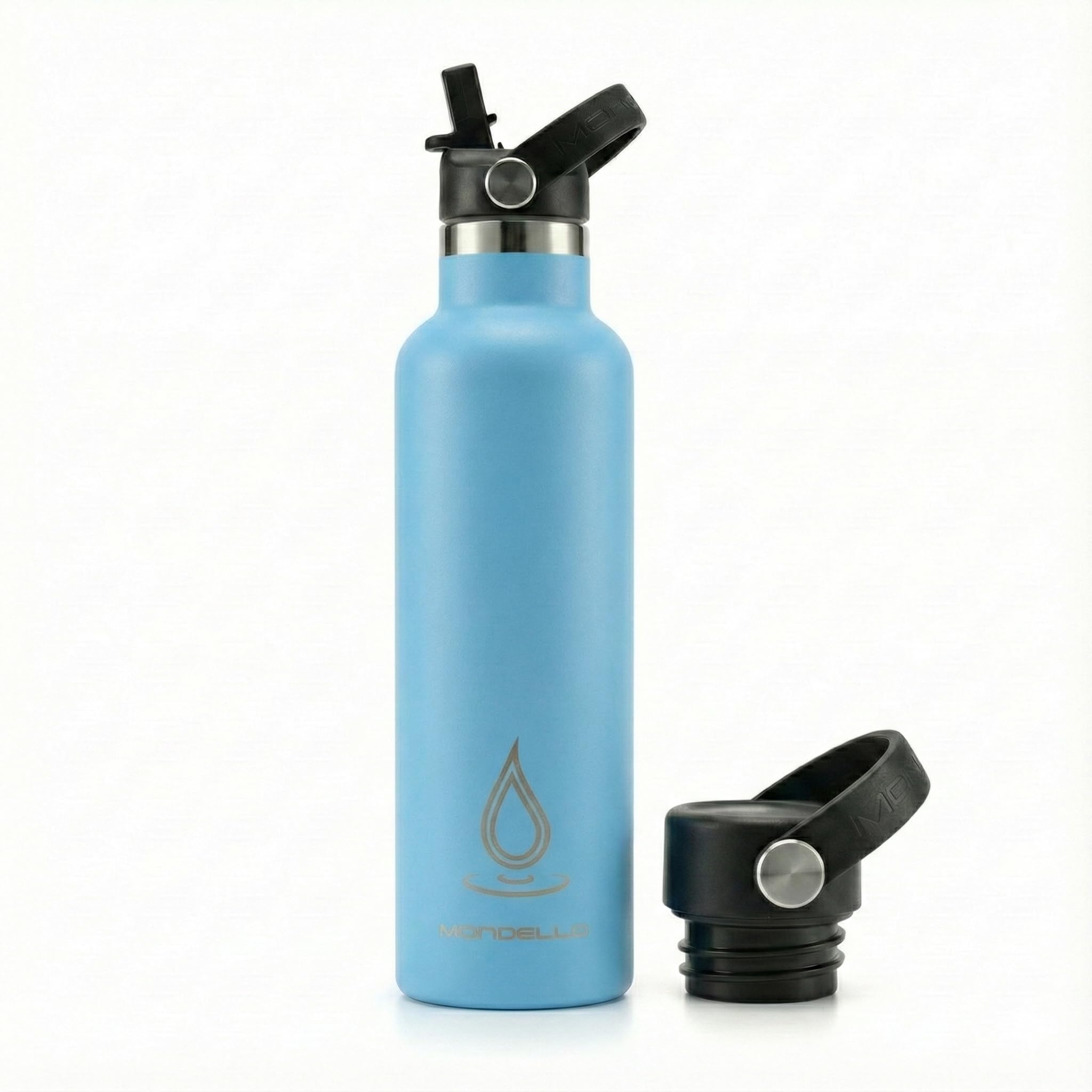 Mondello Insulated Stainless Steel Water Bottle with Straw & Strap (Light Blue, 750ml) – Double Wall Vacuum Flask, Leakproof BPA-Free Drinks Bottle for Hot & Cold