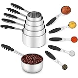 Joyhill Stainless Steel Measuring Cups and Spoons Set of 10 Piece, Nesting Metal Measuring Cups Set with Soft Touch Silicone 