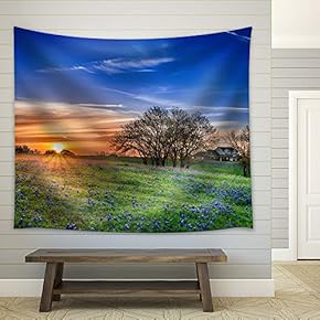 Mountain Field with Blue Flowers - Fabric Tapestry, Home Decor - 51x60 inches