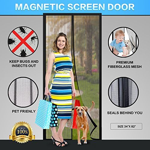 Magnetic Screen Door Deweed Durable Full Frame Velcro Mesh Curtain with Magic Magnetic Closure, Fits Door Size up to 34"-82" Max Black