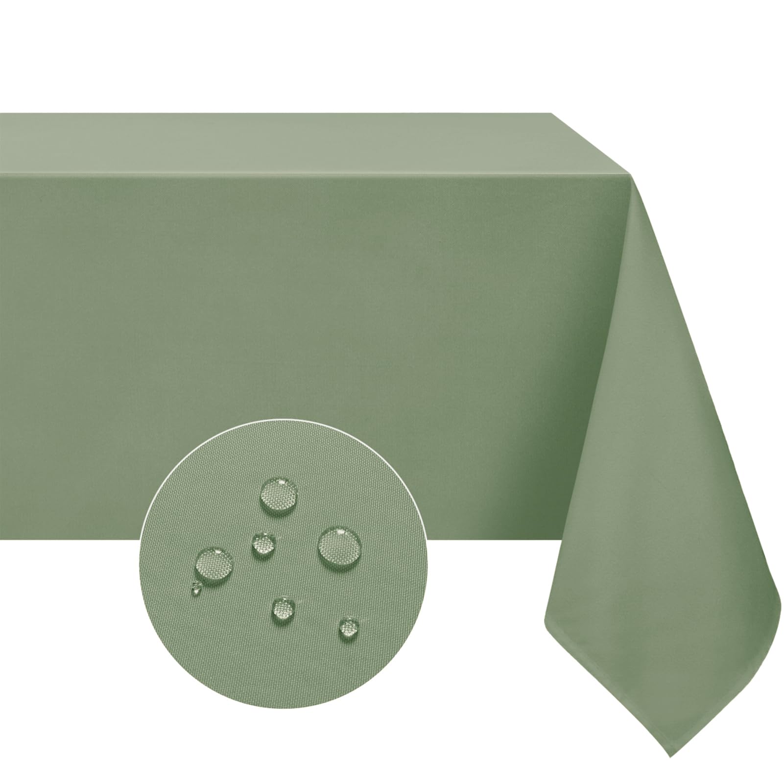 Softalker Outdoor Sage Green Table Cloth Wipe Clean Tablecloth Rectangular 140x200 CM Water Resistant Wipeable Tablecloths Washable Polyester Table Cloths for Picnic Camping Garden Spring,55x78 inch