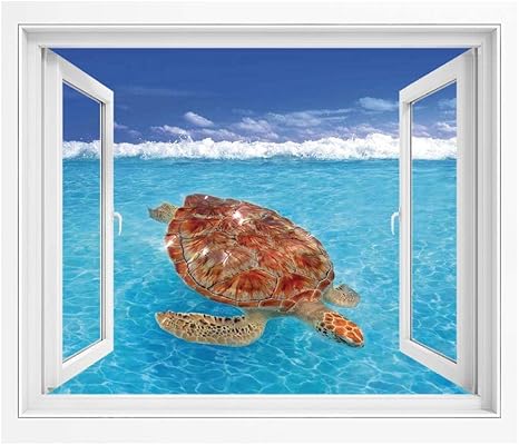 Amazon カメ Pvc絵画風 壁紙ポスター 180x140 Cm ウミガメchelonia Mydas水面カリブ海ビーチ熱帯 壁紙 簡単壁紙シール 風景 景色ステッカバイオレットブルーアクアライトブラウン ウォールステッカー オンライン通販