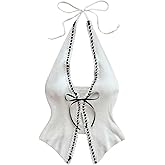 Milumia Women's Split Tie Bow Front Neck Hater Top Sleeveless Sexy Backless Knitted Tank Tops