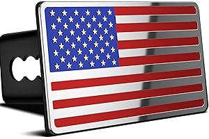 OGYE 2 Inch Trailer Hitch Cover with American Flag, Heavy Metal Trailer Hitch Cover Fit for 2 Inch Hitch Receivers,3 * 5" Blue/Red/Chrome