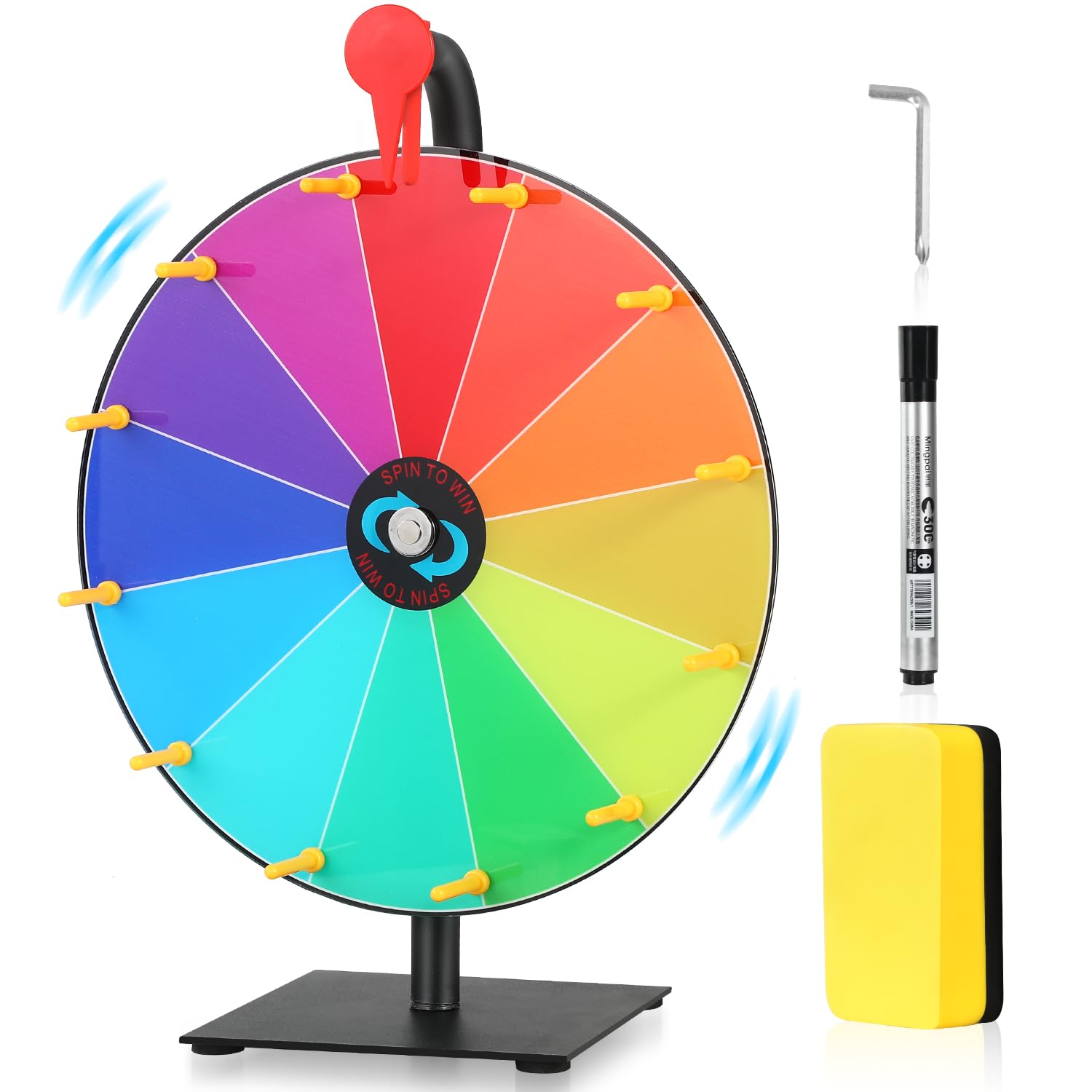 12 Inch Spinning Prize Wheel,Spinner of Fortune with Stand Tabletop Roulette Spinner with Dry Erase Marker and Eraser 12 Slots Color Roulette Wheel Game for Roulette Raffle Carnival Trade Shows