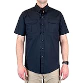 LAPG Men's Short Sleeve Battle Rattle Stretch Field Shirt, Tactical Button Up Ripstop Uniform Work Shirt for Men