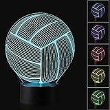 3D Illusion Volleyball Night Light Lamp with 7 Color Change, Touch Black Base, Power by AA Batteries
