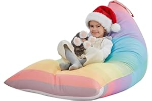 Nobildonna Stuffed Animal Storage Bean Bag Chair Cover for Kids Teens (No Filler) 250L Washable Large Beanbag Cover for Kids Room Organizing Plush Toys or Home Living Room Textile,Rainbow