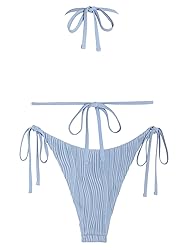 ZAFUL Womens Ribbed Bikini Sets Halter Tie Back