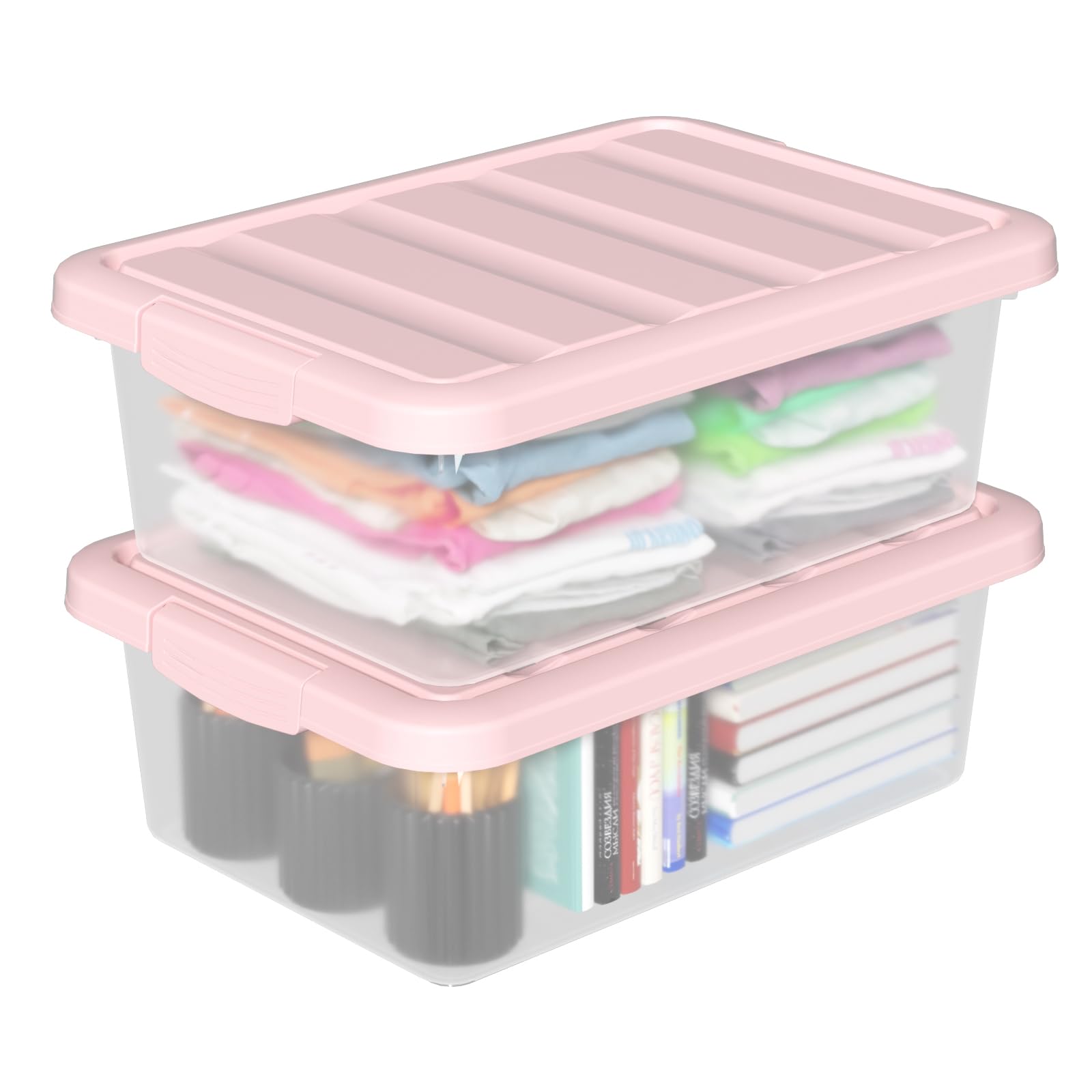 Photo 1 of Yesdate 14 Quart Stackable Storage Bins, Organizer Containers with Snap Lids, Clear (2 Pack)