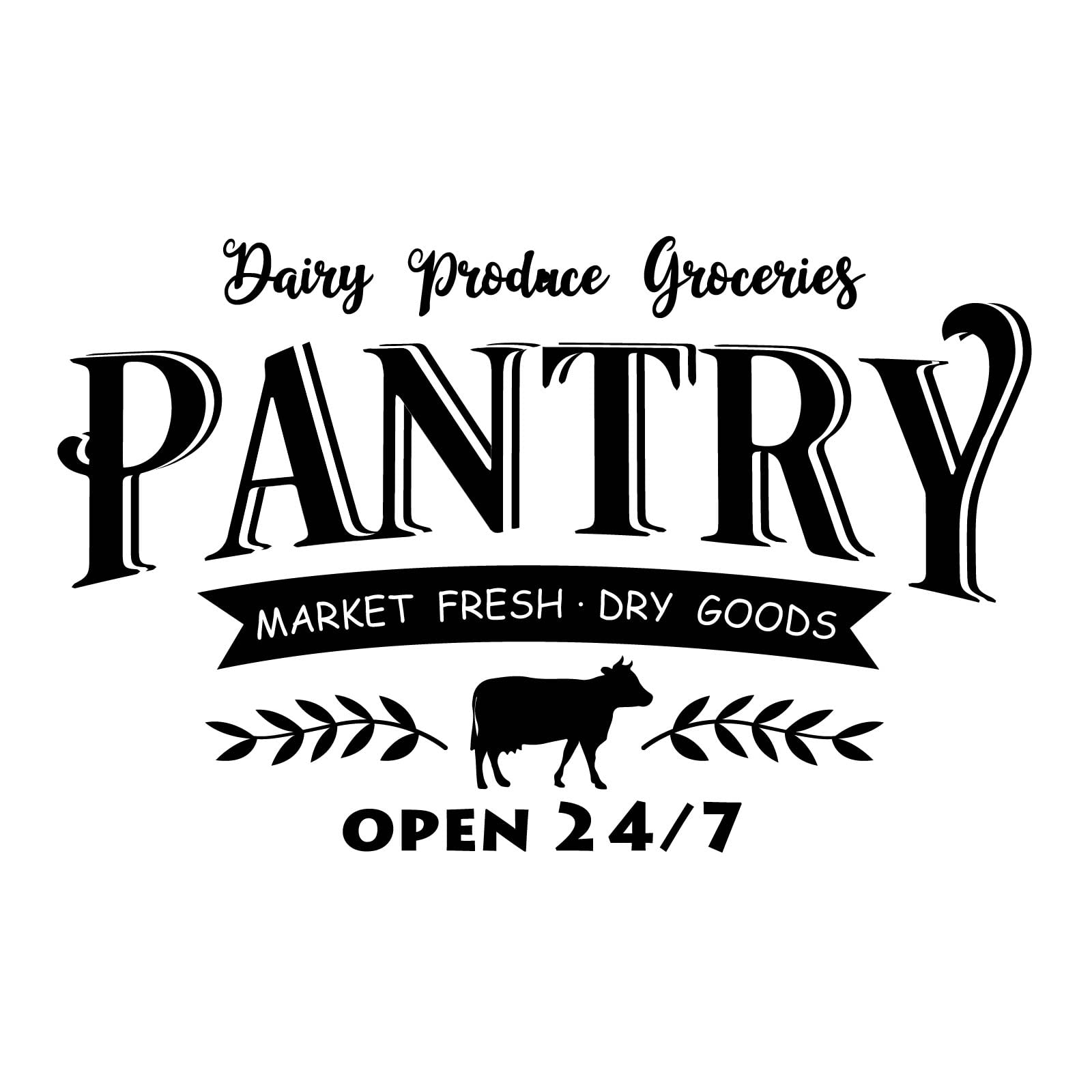 SUPERDANT Pantry Wall Decals Dry Goods Market Fresh Stickers Open 24/7 Glass Door Vinyl Art Sign Daily Produce Groceries DIY Art for Kitchen Door Little Free Pantry Decor Wall Sticker Vinyl Transfer