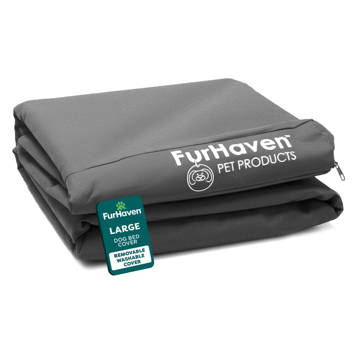 FurHaven Replacement Dog Bed Cover Water-Resistant Indoor/Outdoor Logo Print Oxford Polycanvas Mattress, Washable - Stone Gray, Large