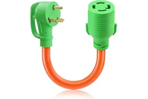 Flameweld Generator Adapter Cord - NEMA TT-30P Male to L14-30R Generator Transfer Switch Adapter, 30 AMP 3 Prong to 4 Prong House Inlet Box, 7500W STW 10/3 AWG RV Generator Cord, UL