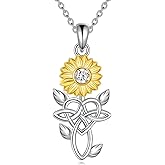 VONALA Sunflower/Rose Necklace 925 Sterling Silver CZ Celtic Knot/Music Note Pendant Necklace Music Irish Jewelry Gifts For Women