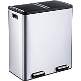 The Step N' Sort 18.5 Gallon Extra Large Capacity, Soft-Step, Dual Trash and Recycling Bin with Removable Inner Bins, Silver