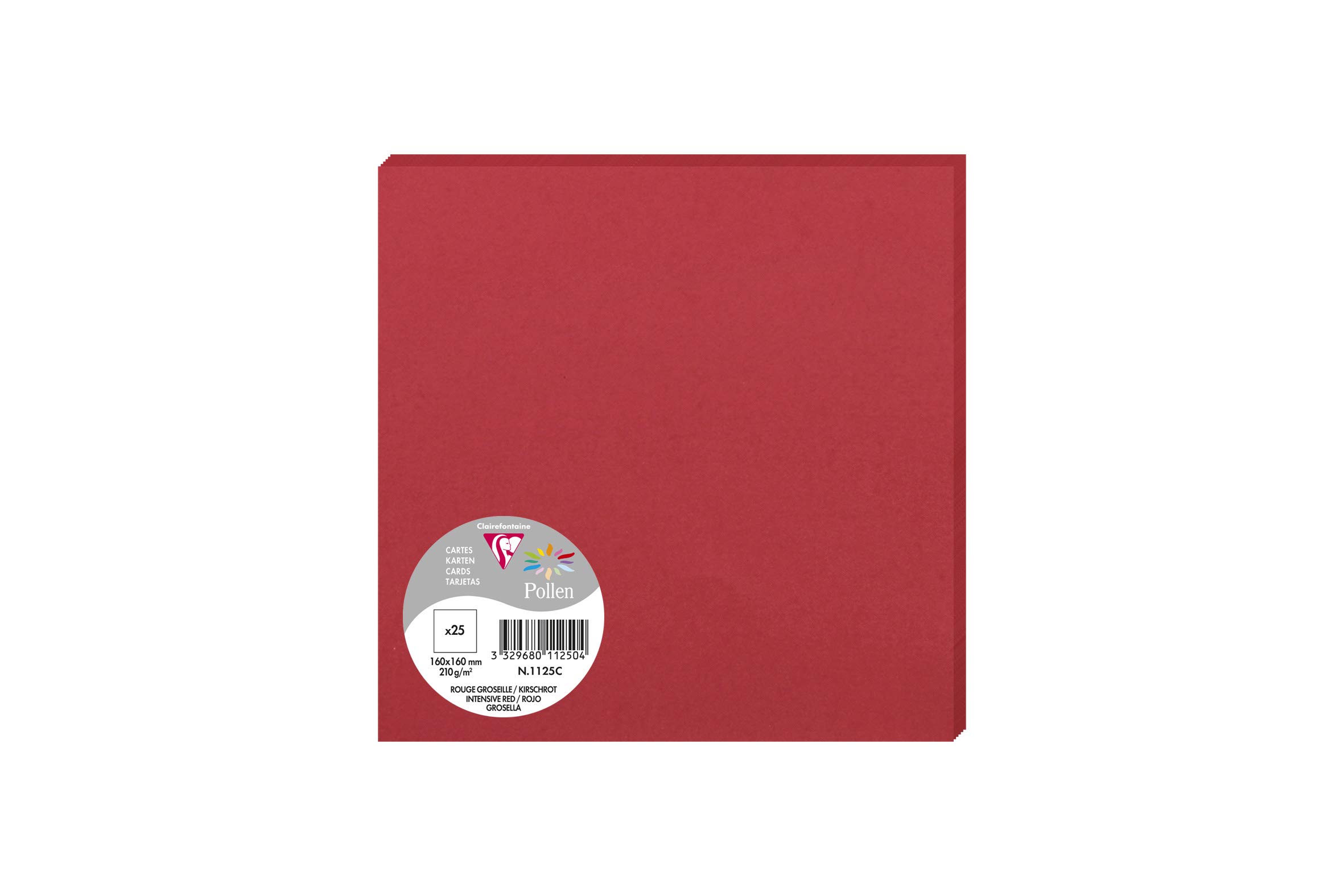 Clairefontaine 1125C Pack of 25 Plain Cards Square 16x16cm 210gsm Intensive Red Invitation Event Correspondence Cards Pollen Range Premium Smooth Paper