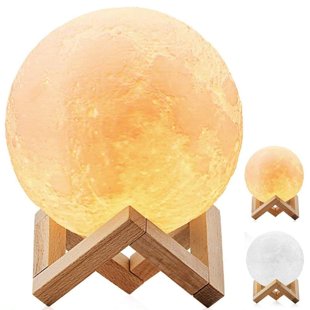 DESABF Full Moon Lamp 3D LED Night Modern Floor Lamp Dimmable Touch Control Brigntness USB Charging White Warm Light Luna Moon lamp with Stand 8cm Diameter