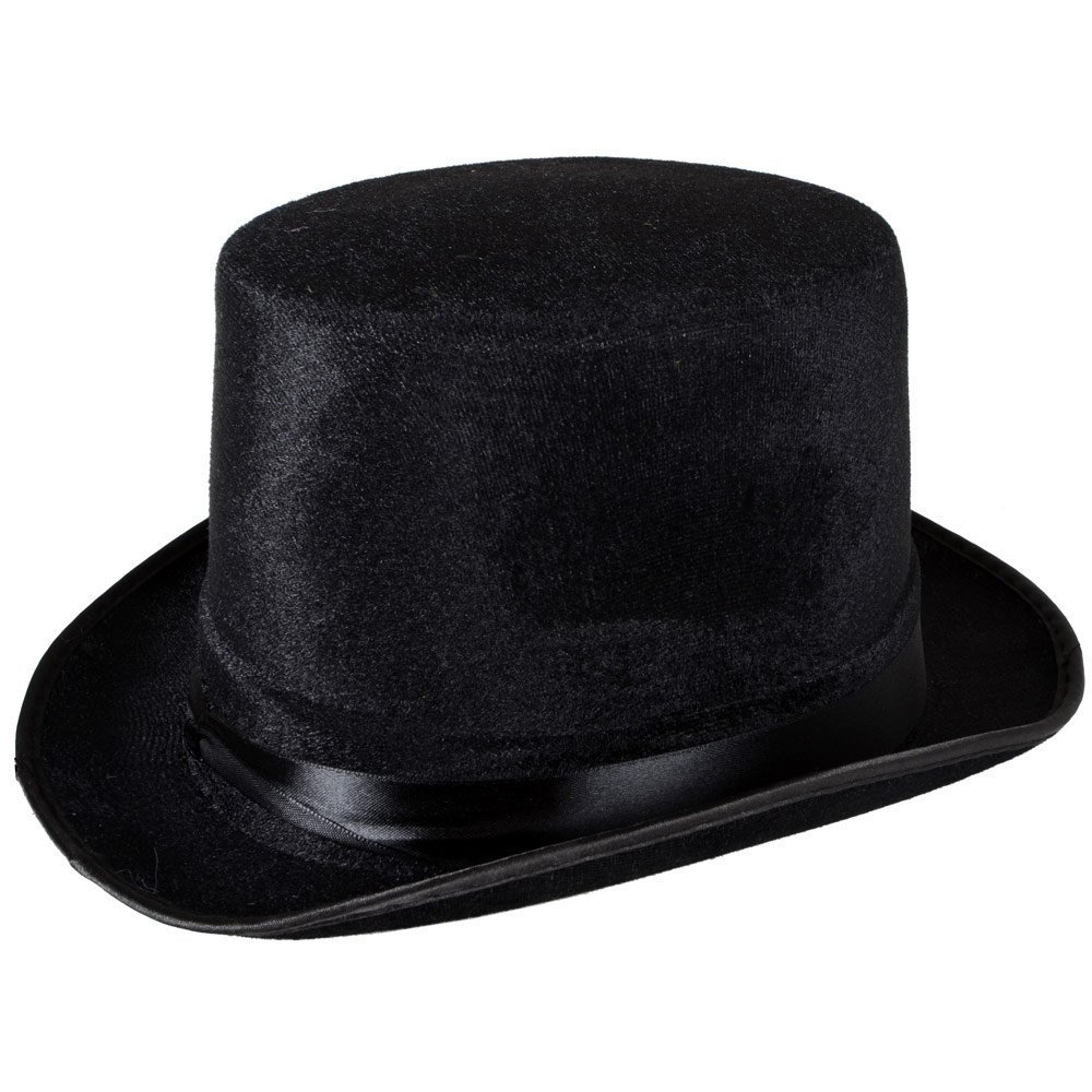 HENBRANDT Adult Black Velour Top Hat - Victorian Steampunk Magician Ringmaster Fancy Dress Costume Accessory for Men Women Halloween Cabaret Cosplay
