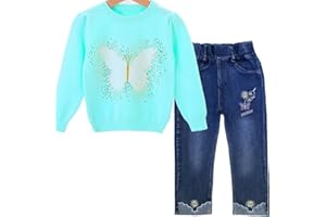 Peacolate 18Months-10T Little Big Kids Girls Clothing Sets 2pcs Top Cotton Knitted Sweater Pullover with Denim Jeans