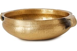 Serene Spaces Living Gold Handi Bowl - Hammered Texture, Decor for Living Rooms, Entryways, Restaurants, Indian Wedding, Table Centerpiece - Select from Aluminum or Brass, Brass,4.25" Tall & 12.5" Dia