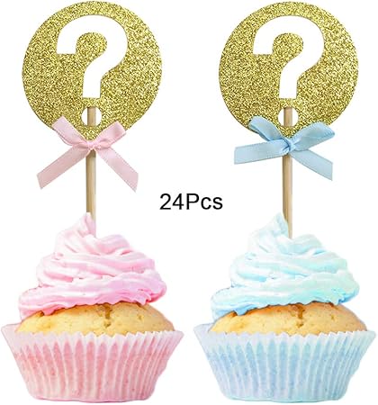 Amazon グリッター 質問マーク 24個 性別発表 カップケーキトッパー ケーキピック ベビーシャワー ガールズ 男の子 パーティー デコレーション用品 おもちゃ おもちゃ