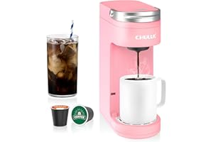 CHULUX Slim Single Serve Coffee Maker for K Pods, One Cup Coffee Maker Fits 7.3" Travel Mugs, Coffee Machine with 6 to 12oz Brew Sizes, Salmon Pink