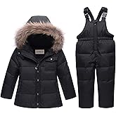 SANMIO Toddler Snowsuit Boy Girl Winter Coat Snow Pants Set, Hooded Down Jacket + Bib Pants Kids Windproof Skiing Suit (4-5T, Black)