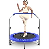 SereneLife 40" Foldable Mini Trampoline for Adults - Compact Fitness Rebounder with Adjustable Foam Handle, Exercise Trampoline with Max Load 330lbs, Indoor/Garden Whole-Body Workout