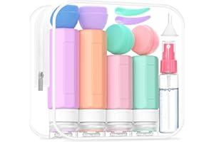 Ruinovate 17 Pack Travel Bottles - TSA Approved Travel Size Toiletries, Leak Proof Containers for Toiletries, Silicone Squeezable Container for Shampoo, Body Wash, Lotion & Conditioner - Pink
