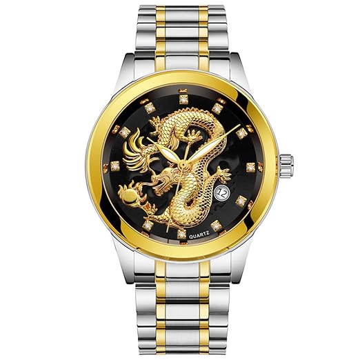  Wuai Mens Waterproof Watches Luxury Gold Dragon