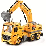 Acksonse Excavator Toys for Boys, DIY Friction Powered Kids Construction Toy Vehicles with Light & Sound, Digger Engineering 