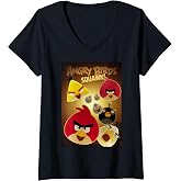 Women's Angry Birds Group Poster Squawk V-Neck T-Shirt