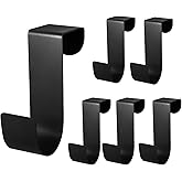 Biaungdo 6 Pcs Over The Cabinet Door Hooks, Black Stainless Steel Hanger Hook Organizer Holder Back Door Hanger Single Hanging Hooks for Over The Door, Kitchen, Christmas, Wreath, Clothes