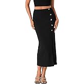 LYANER Women's High Waist Long Pencil Skirt Side Split Bodycon Party Club Night Out Midi Skirts Black X-Large