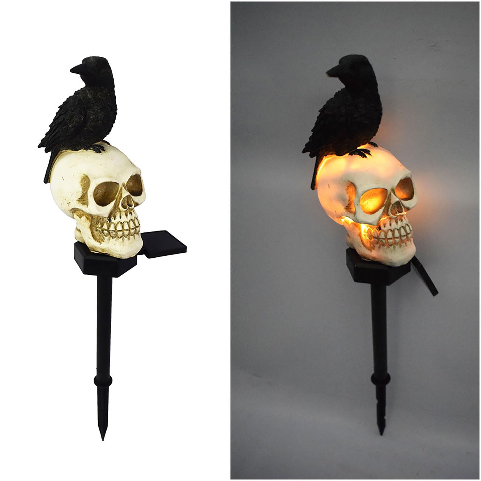 Photo 1 of Huazzzyi Outdoor Solar Lights, Crow Solar Lights Outdoor Waterproof Halloween Skull Light with Stakes Solar White Crow Light Garden Decor for Yard, Lawn