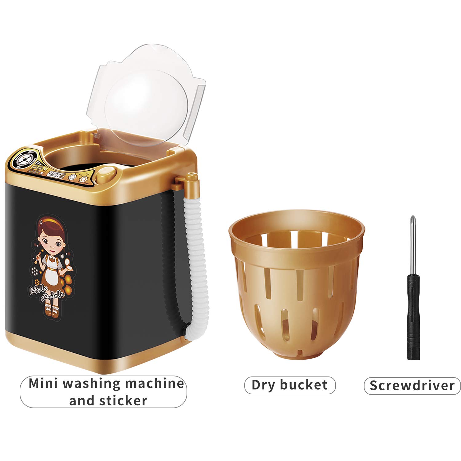 Makeup Washing Machine Mini Automatic Makeup Brush Cleaner Device, Deep Cleaning Machine for Sponge and Powder Puff Mini Toy (Black and Golden): Beauty