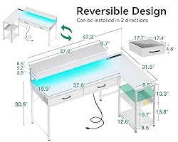 Coleshome 48 Inch L Shaped Gaming Desk with 2