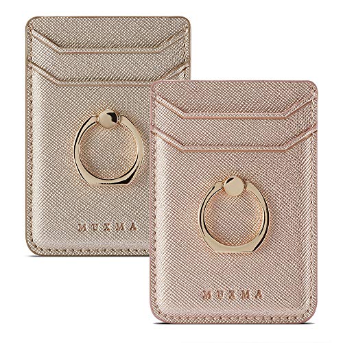 ACRSIKR Card Holder for Back of Phone, RFID Blocking Cell Phone Credit Wallet with Ring Pocket Stick on iPhone - Thumbnail 6