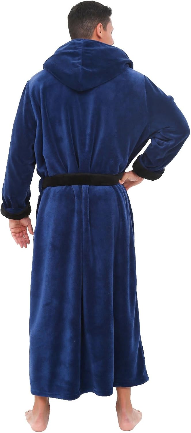 Alexander Del Rossa Men's Warm Fleece Robe with Hood, Big and Tall Contrast Bathrobe at  Men’s Clothing store