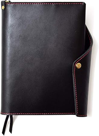 Amazon Hukuro 手帳カバー 本当に使える A6 革 メンズ レディース 日本製 ブラック 赤糸 システム手帳アクセサリ 文房具 オフィス用品