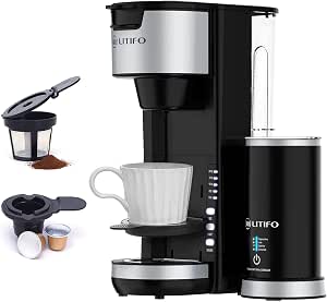 Amazon.com: LITIFO Cafetera de una sola porción con espumador de leche,  máquina de café 6 en 1 para té, cápsulas de taza K y café molido, máquina  de capuchino compacta y máquina